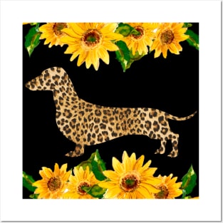 Leopard Dachshund Sunflower Posters and Art